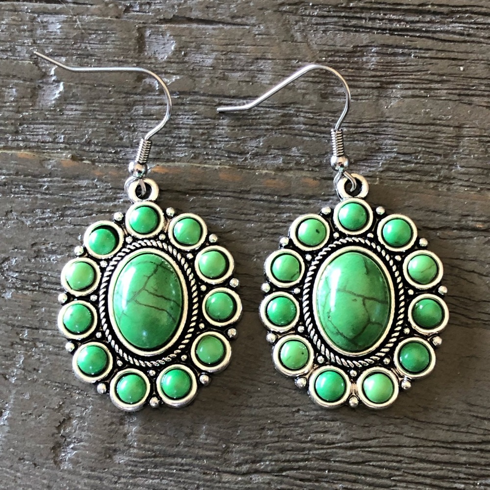 CLEARANCE 5 for $20 SALE Green Howlite Cabachon Earrings